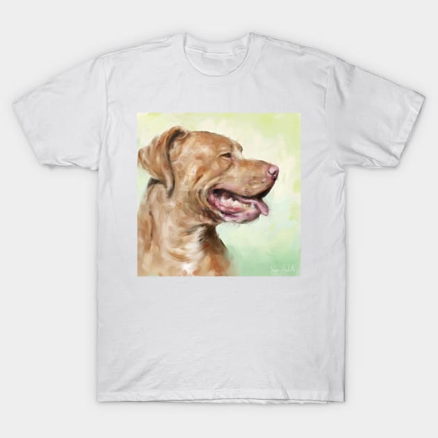 Oil Painting of a Beautiful Red Nose Pit Bull Smiling on a Green Background T-Shirt by ibadishi